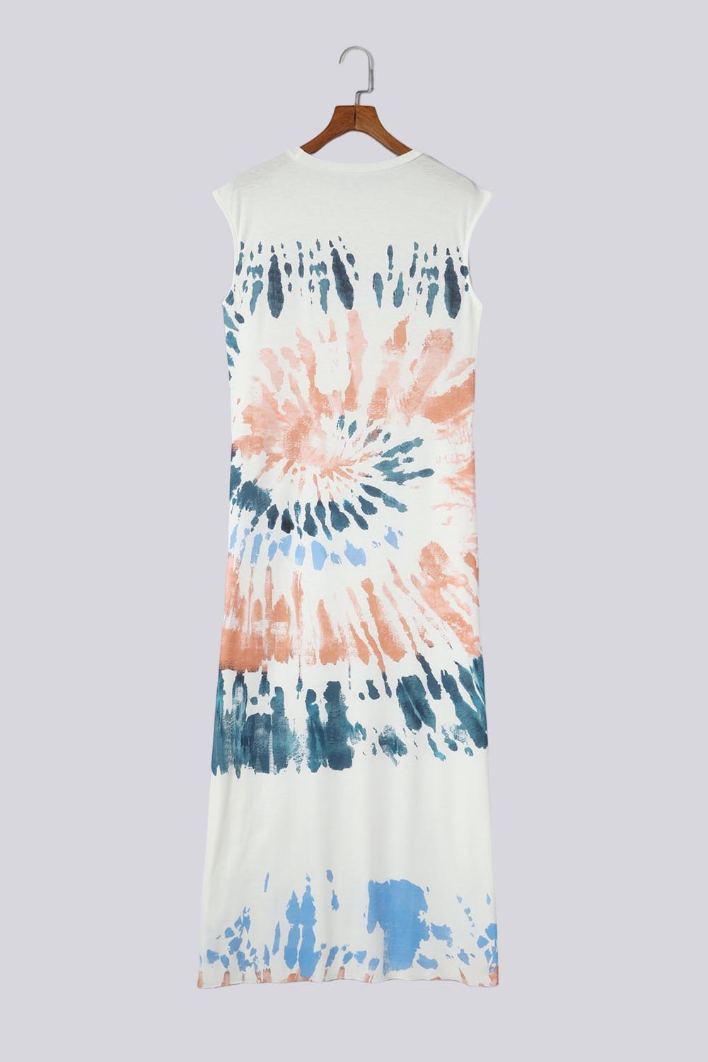 White Cap Sleeve Tie Dye Long Slit Dress