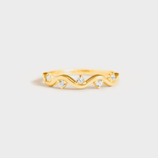 Wave Zircon Ring - 925 Sterling Silver, Gold Plated