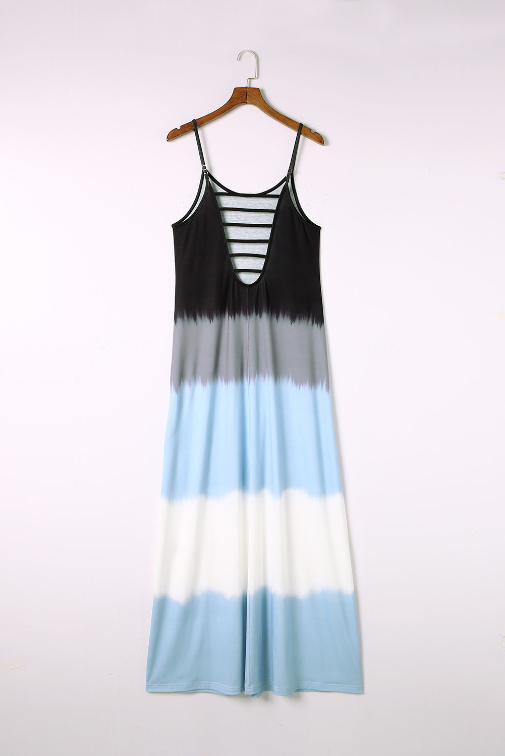 Sky Blue Spaghetti Strap Tie Dye Slit Maxi Dress