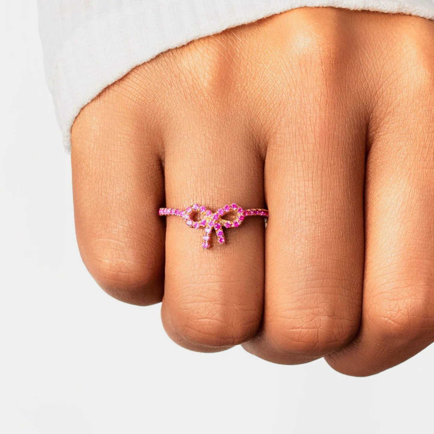 Pink Zircon Bow Ring - 925 Sterling Silver Gold Plated