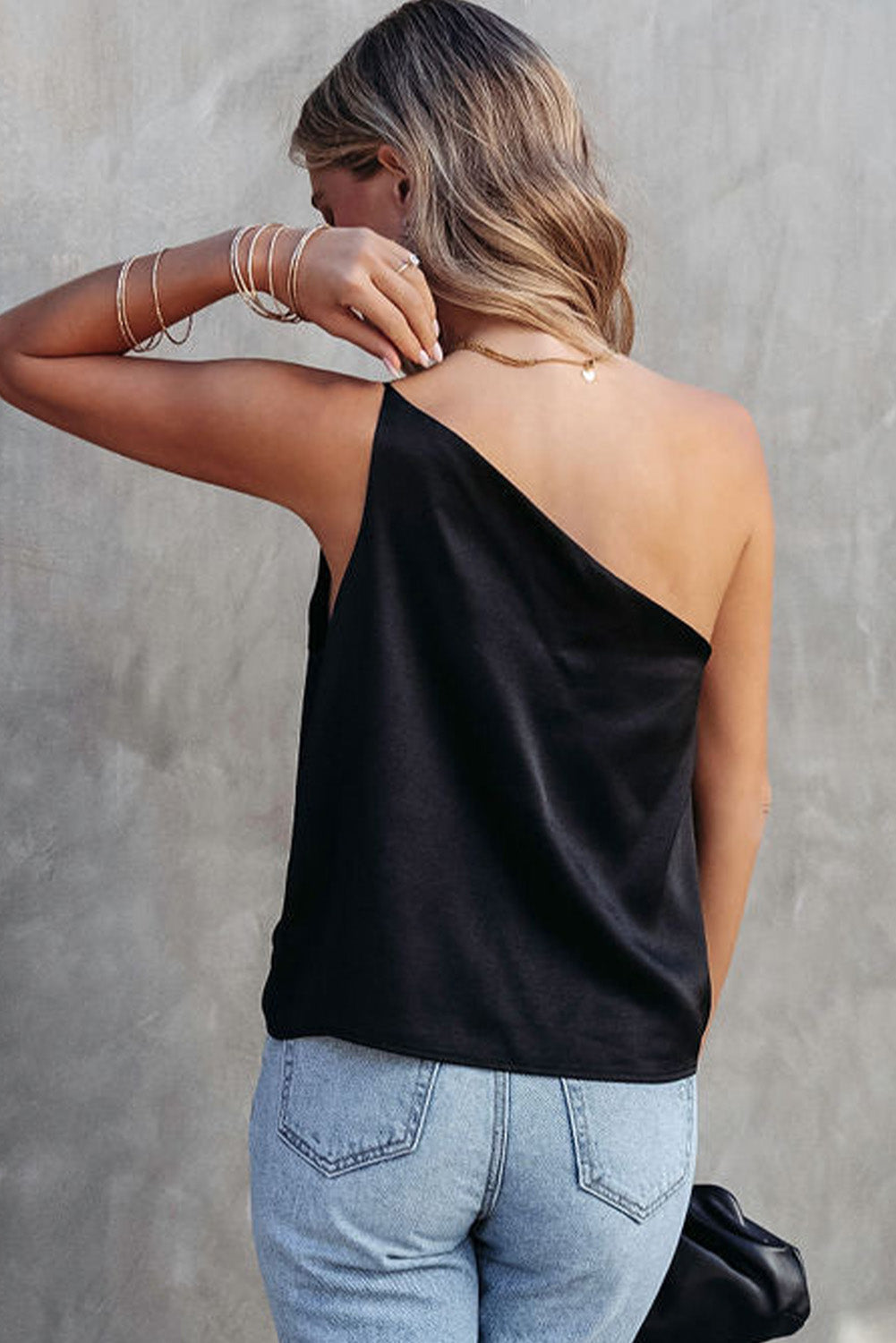 Bonbon Satin One Shoulder Loose Tank Top