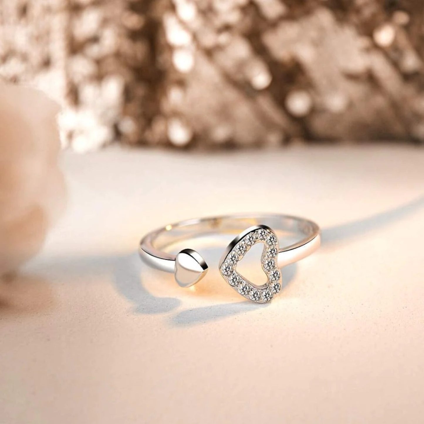 925 Sterling Silver Zircon Open Heart Ring