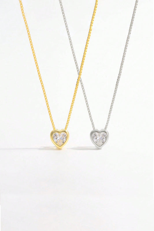 925 Sterling Silver Zircon Heart Pendant Necklace