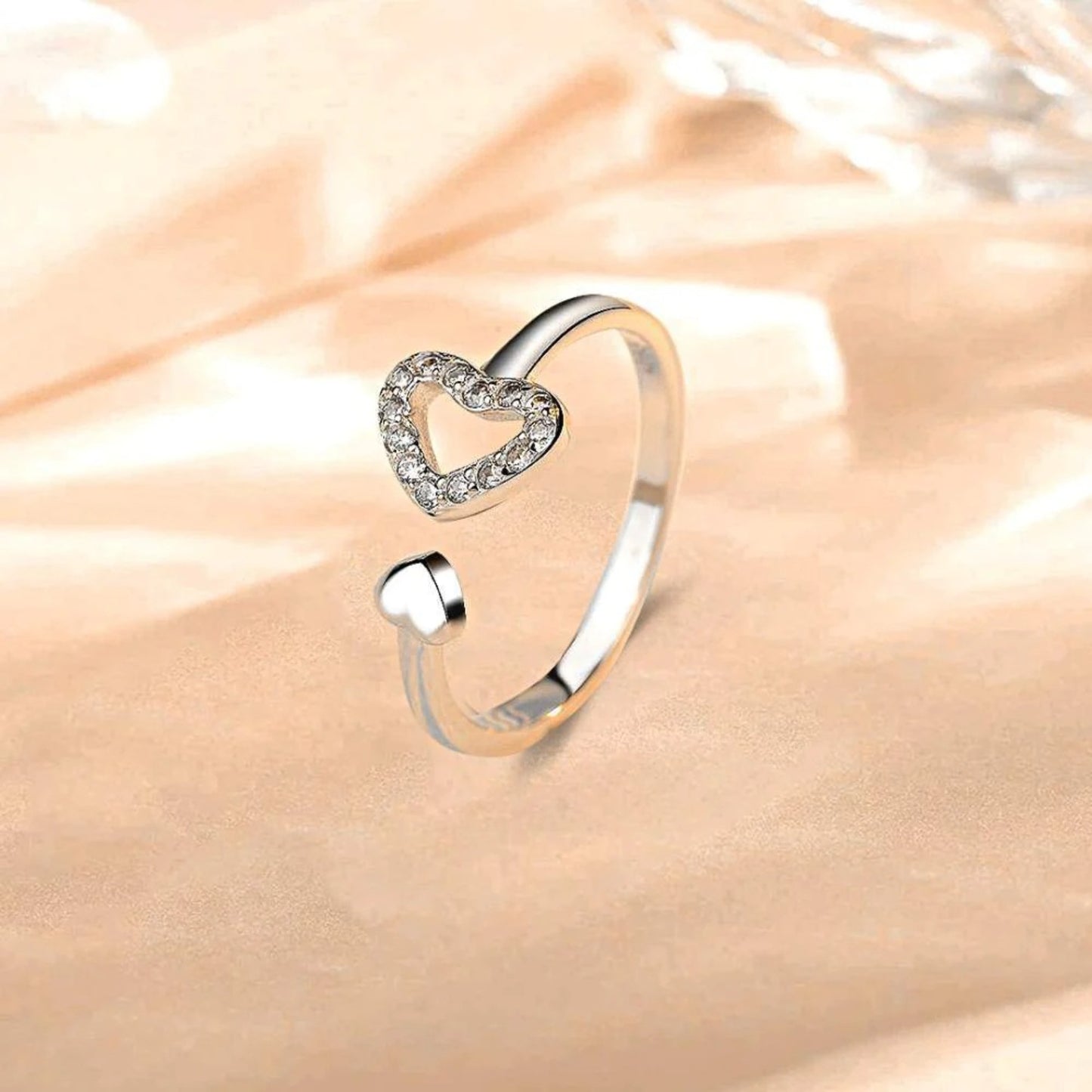 925 Sterling Silver Zircon Open Heart Ring