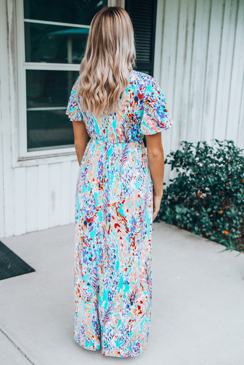 Rose Wrap V Neck Floral Maxi Dress