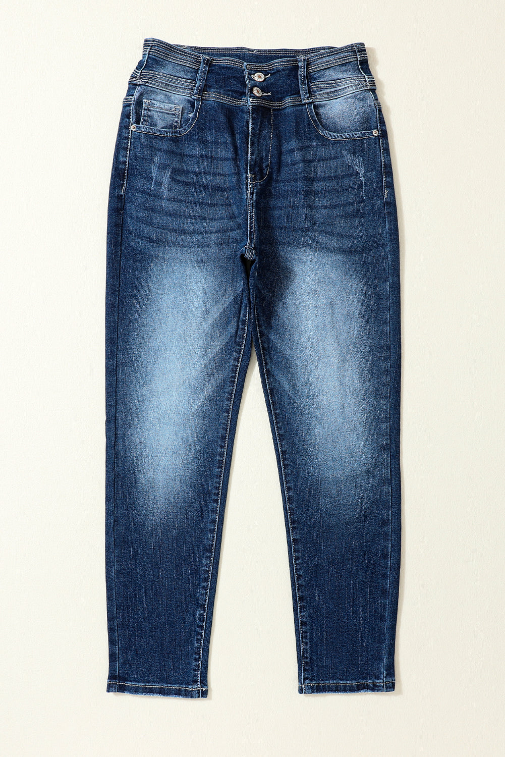 Blue Vintage Washed Two-button High Waist Skinny Jeans