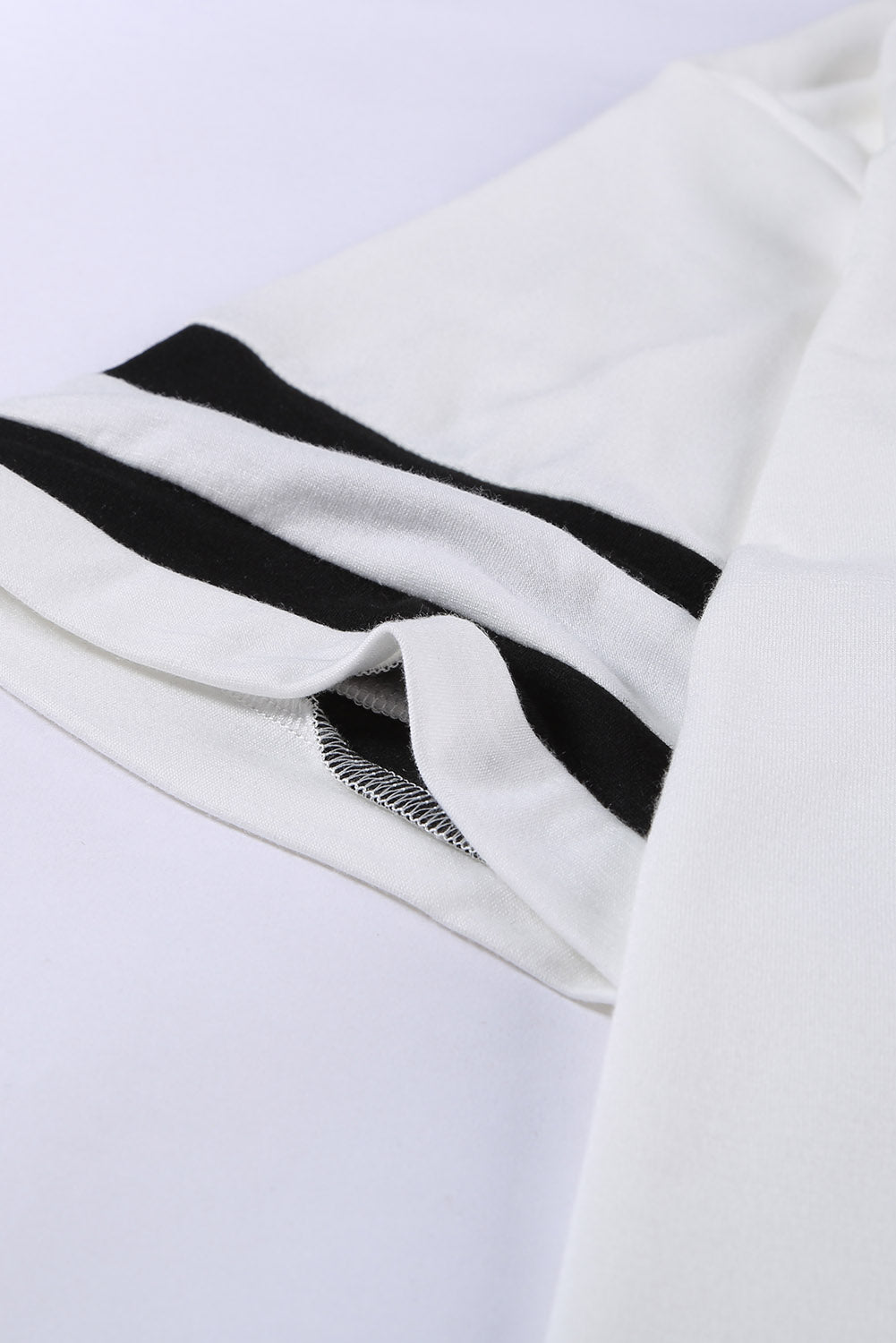 Black Plus Size Stripes Stitching Sleeve V Neck T-shirt