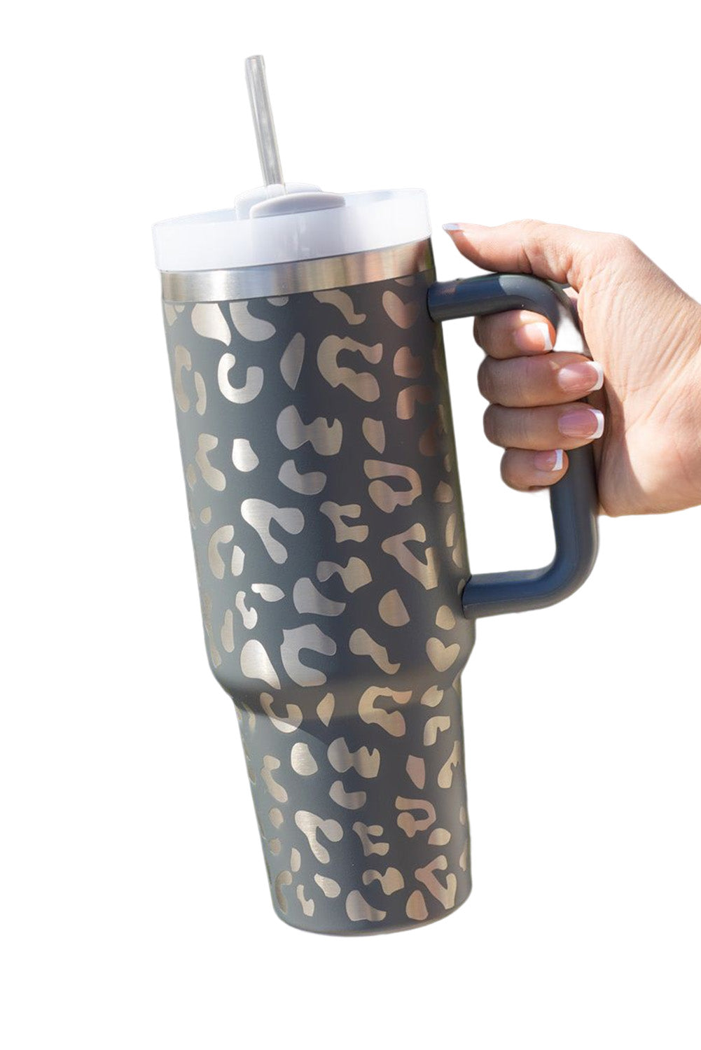 Pink Leopard Print 40OZ Stainless Steel Portable Cup with Handle