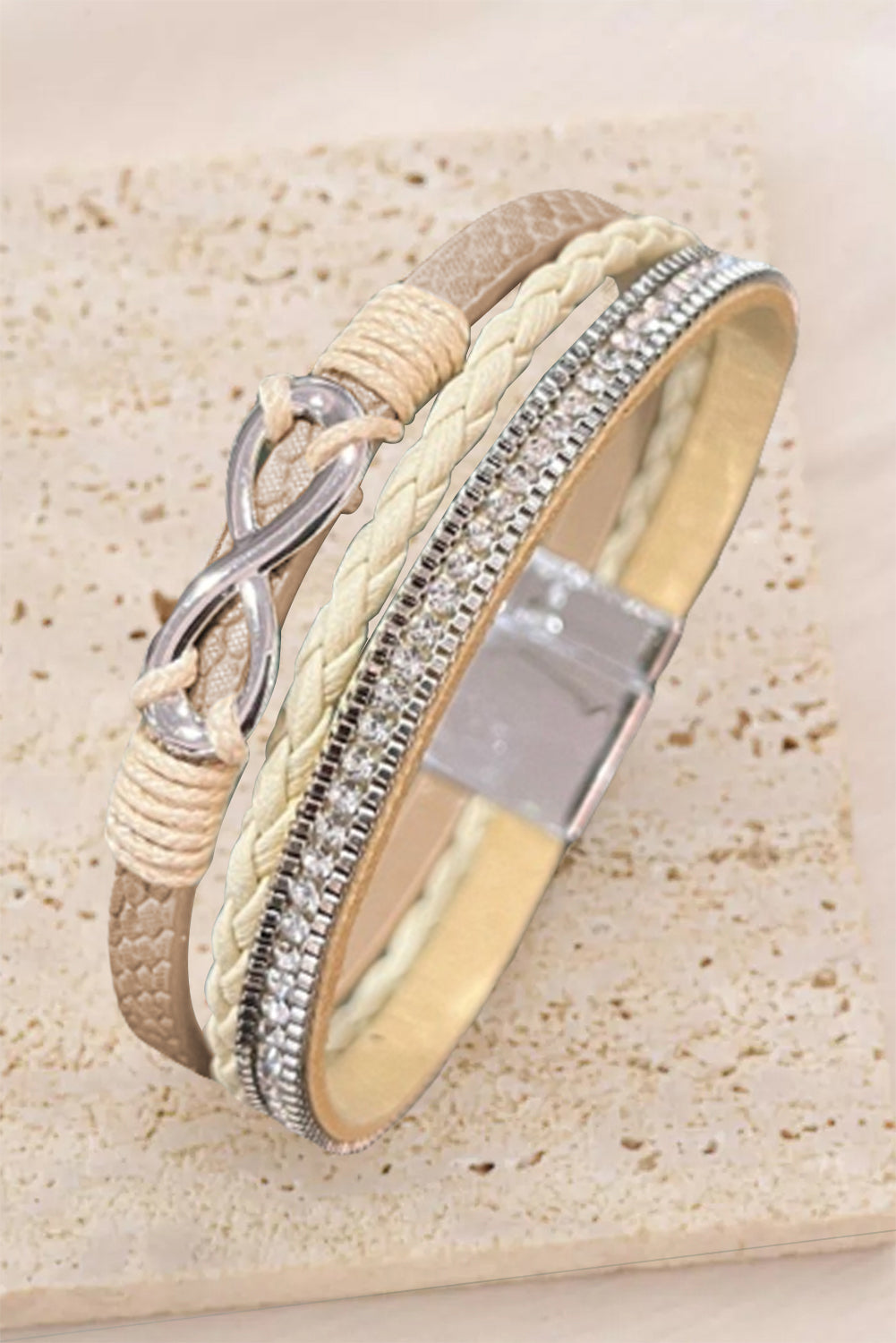 Apricot Infinity Rhinestone Magnetic Buckle Bracelet