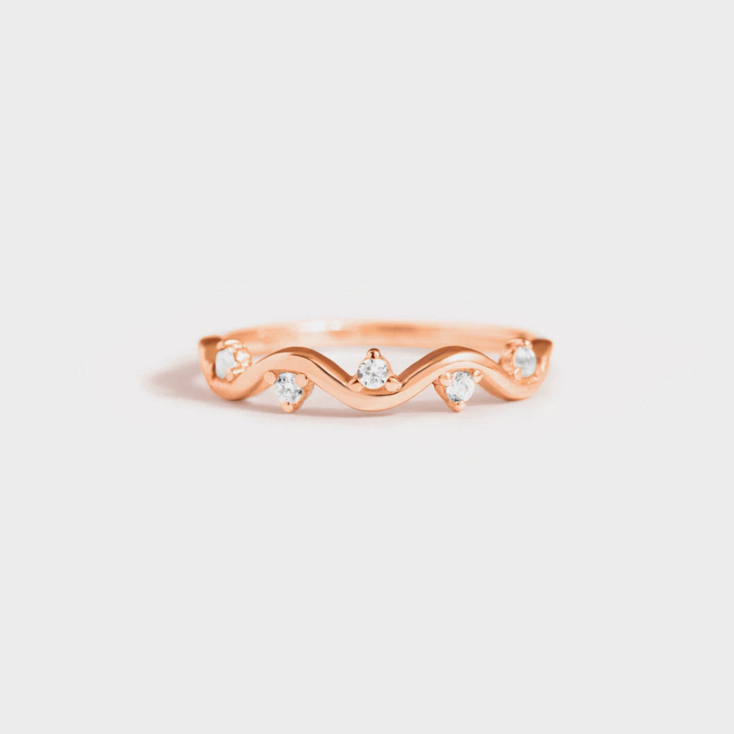 Wave Zircon Ring - 925 Sterling Silver, Gold Plated