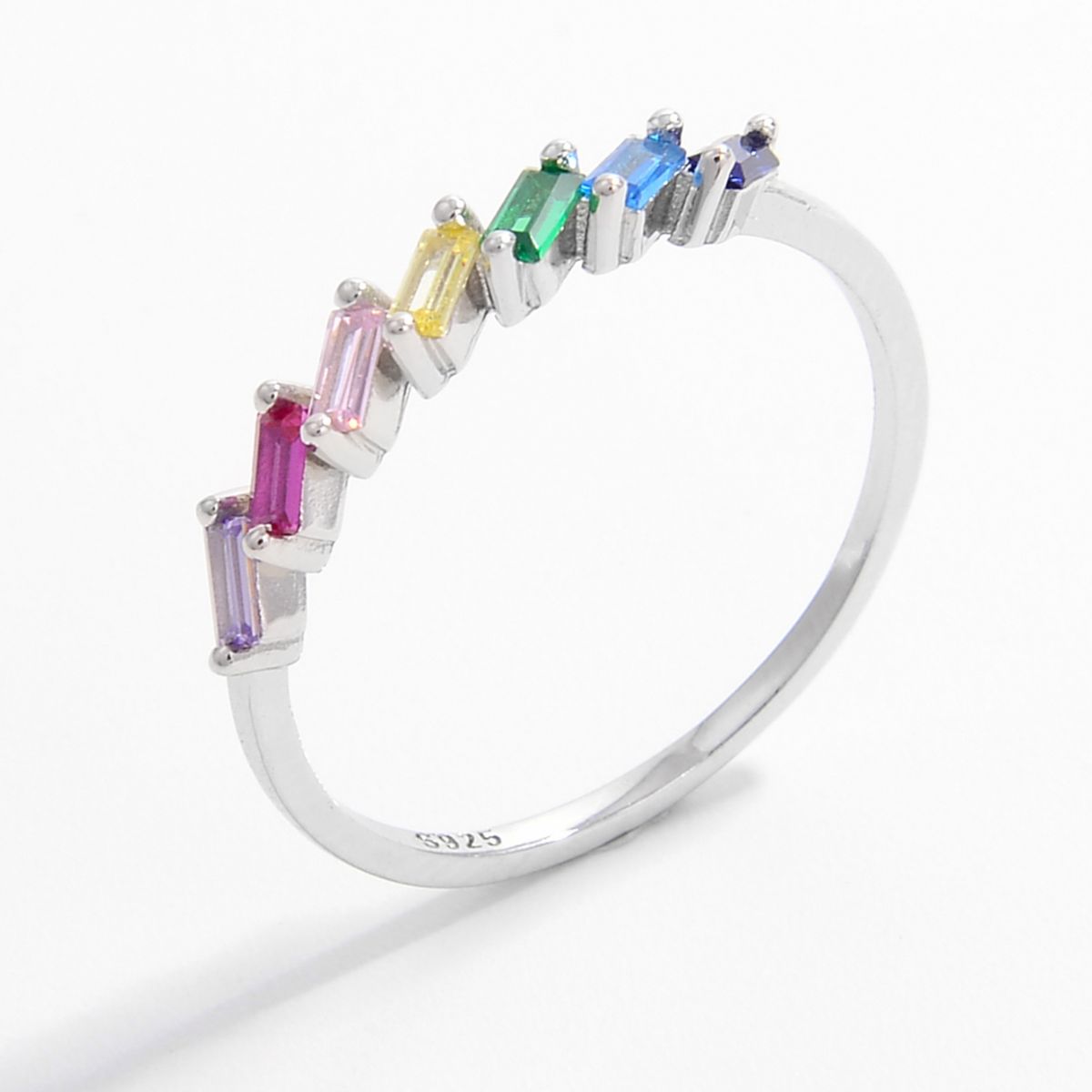 925 Sterling Silver Colorful Zircon Ring