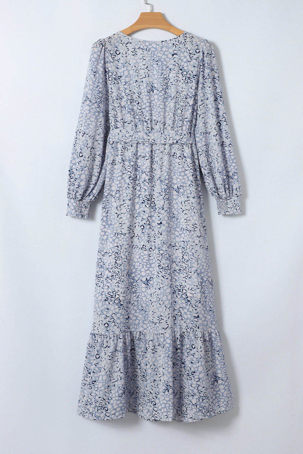 Sky Blue Printed Surplice Neck Bubble Sleeve Maxi Dress with Sash