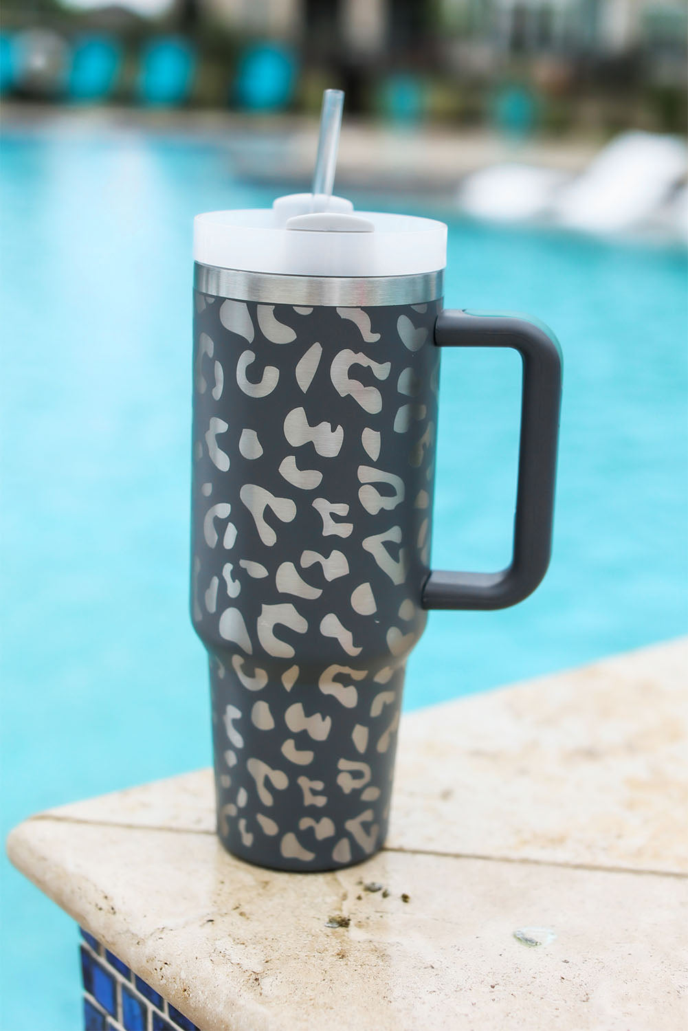 Pink Leopard Print 40OZ Stainless Steel Portable Cup with Handle