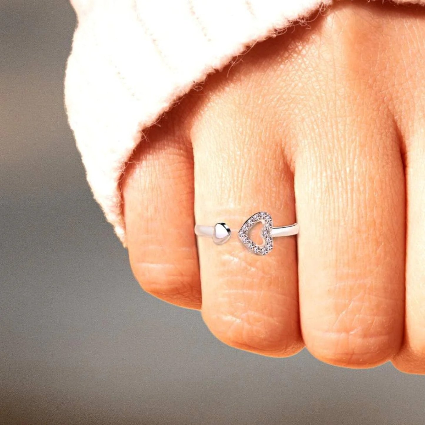 925 Sterling Silver Zircon Open Heart Ring