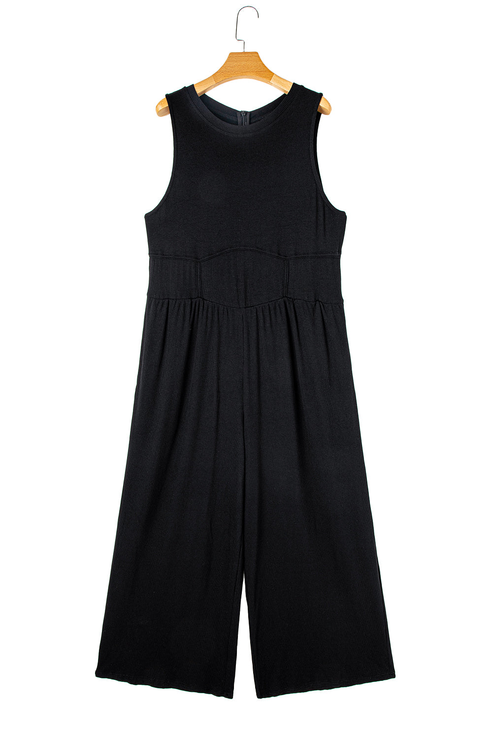 Black Plus Size Sleeveless Cinched Waist Wide Leg Jumpsuit