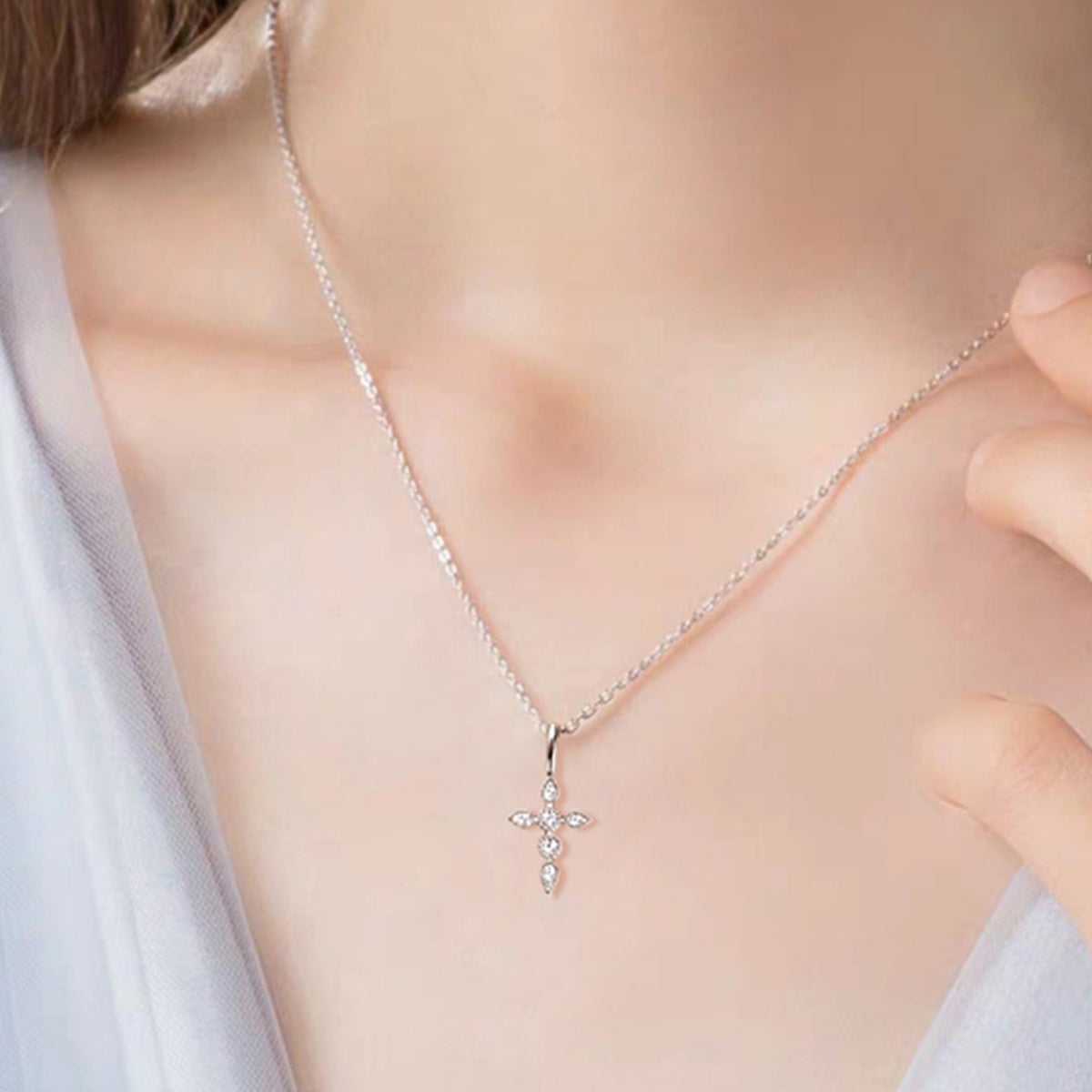 Moissanite Cross Necklace - 925 Sterling Silver, 18K Gold-Plated