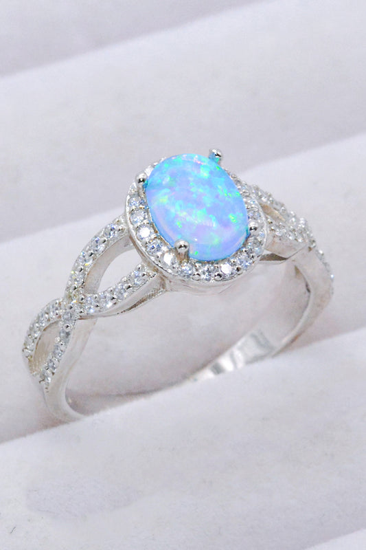 Silver Opal Halo Ring - 925 Sterling, Platinum Plated