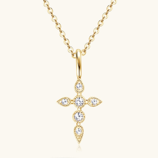 Moissanite Cross Necklace - 925 Sterling Silver, 18K Gold-Plated