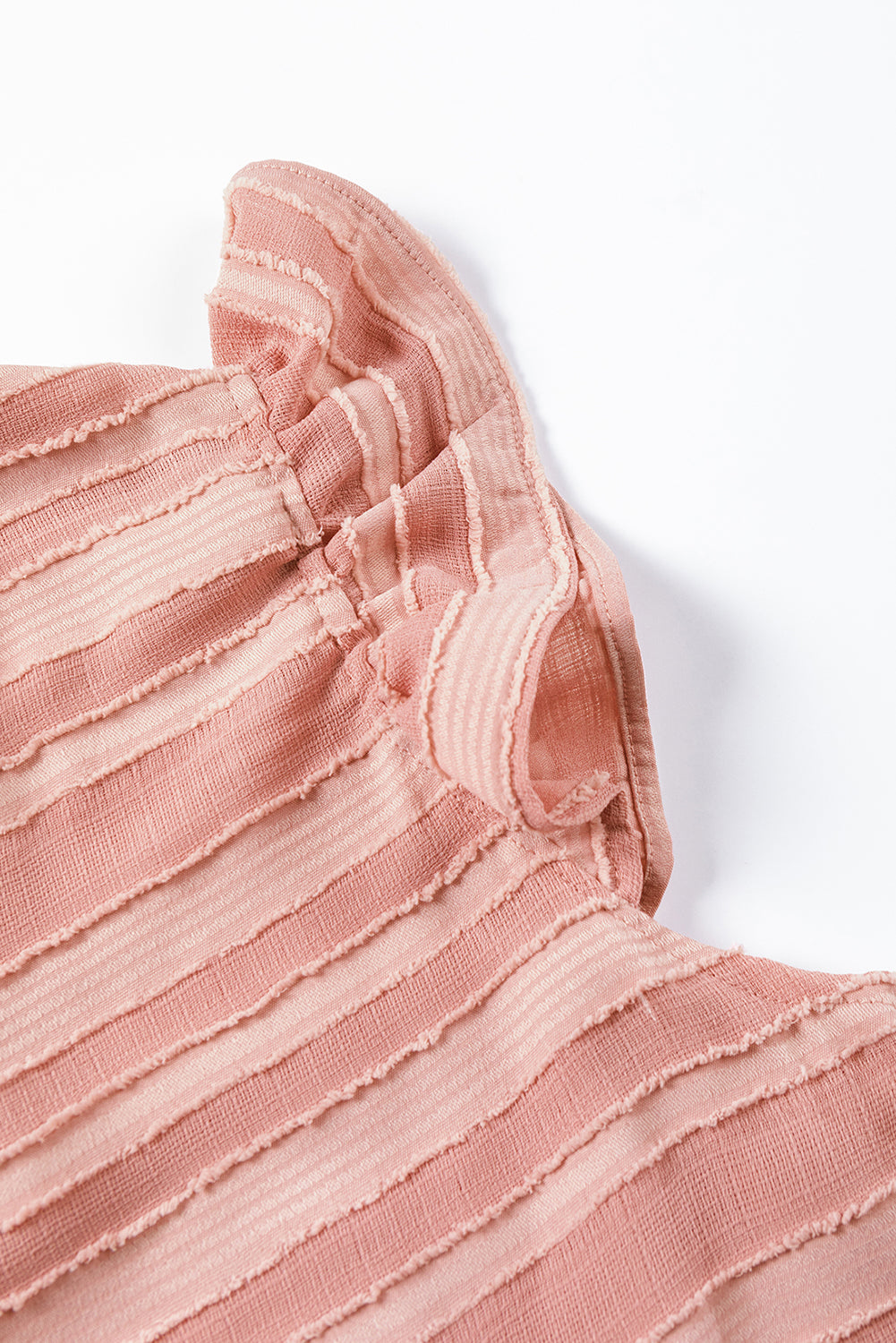 Coral Paradise Stripes Textured Ruffle Sleeve Blouse