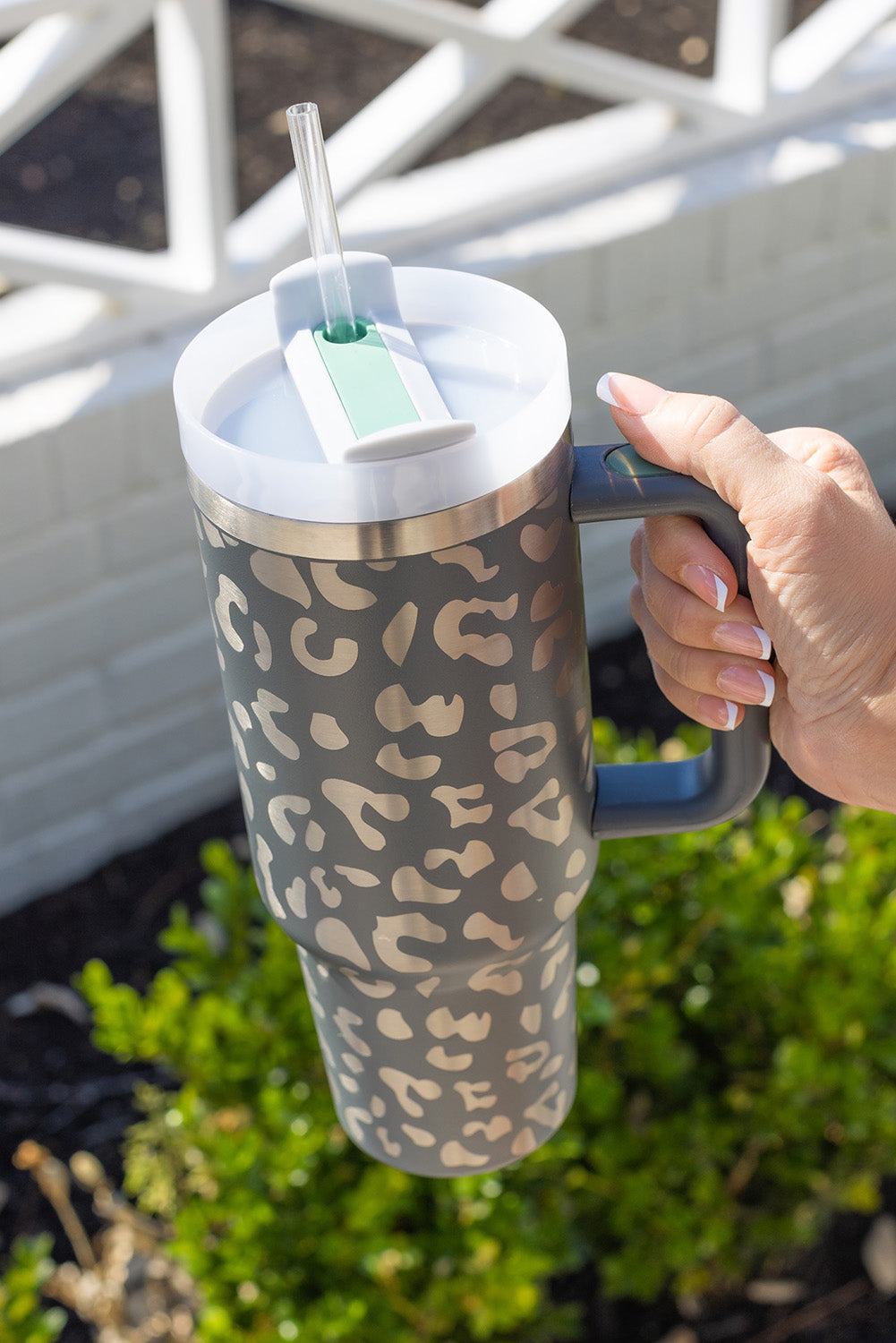 Pink Leopard Print 40OZ Stainless Steel Portable Cup with Handle