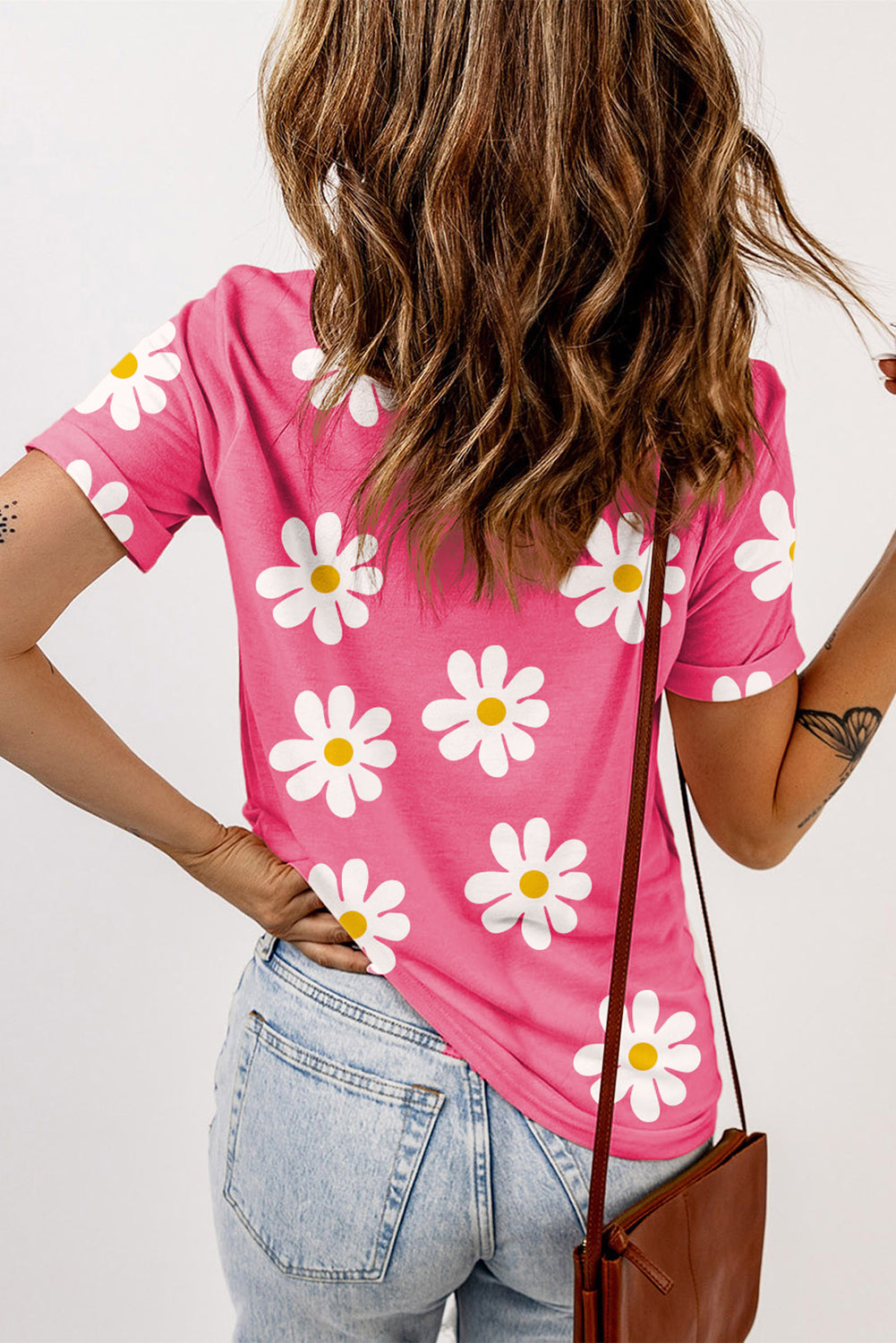 Sky Blue Daisy Printed Crewneck T Shirt