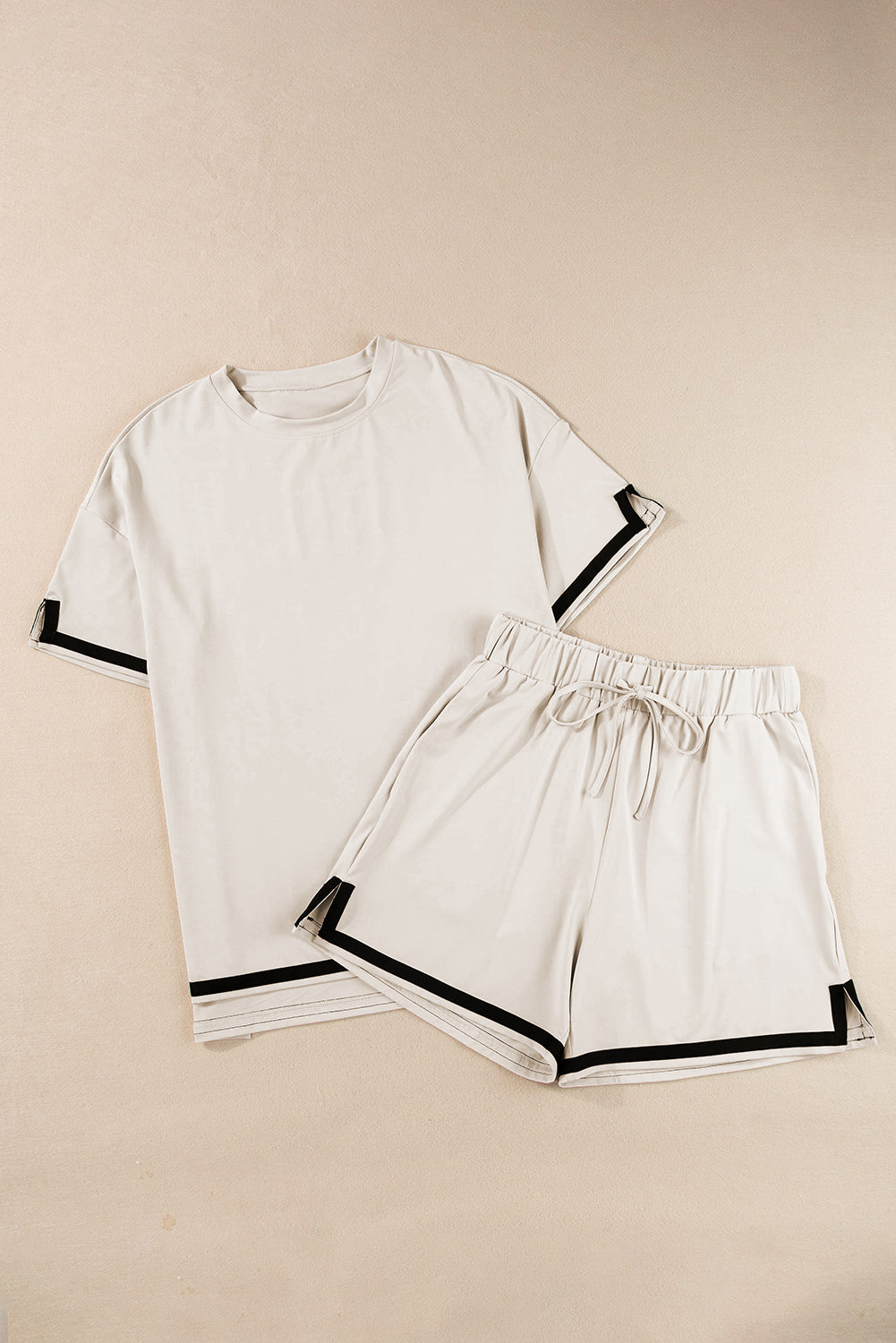 Black Contrast Trim Tee and Shorts Set