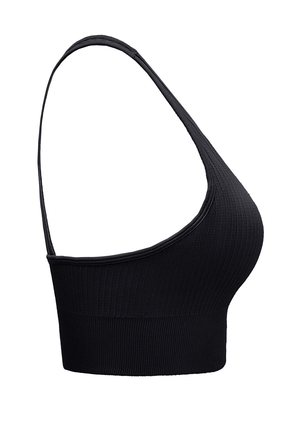 Black Ribbed Hollow-out Racerback Yoga Sports Bra