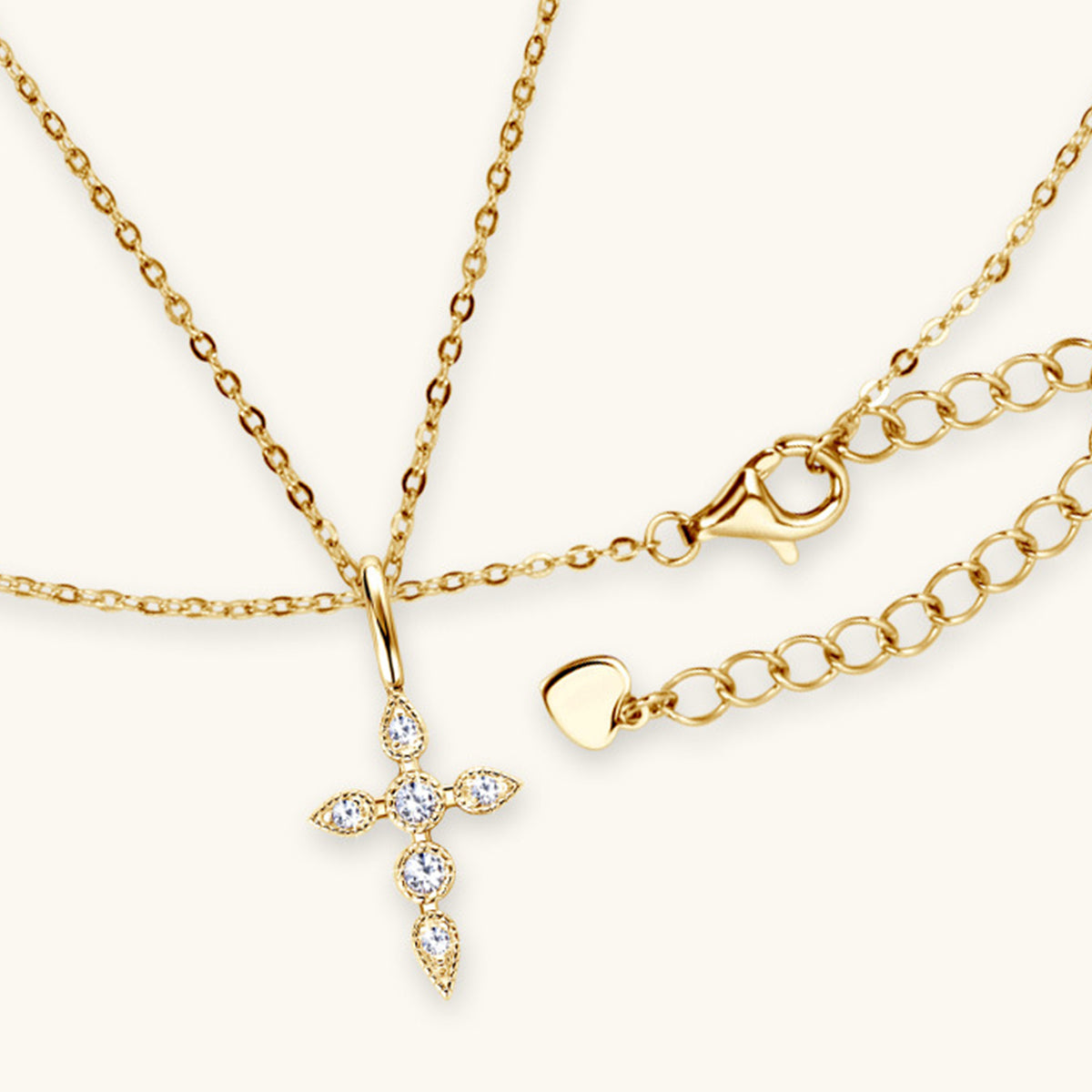 Moissanite Cross Necklace - 925 Sterling Silver, 18K Gold-Plated