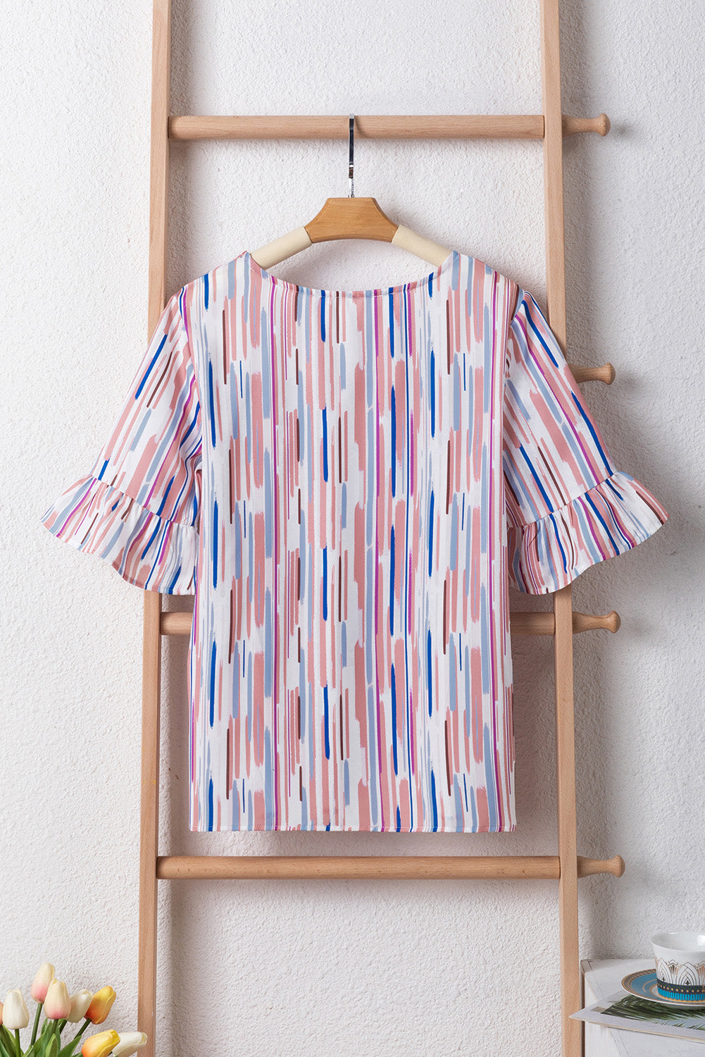 White Multicolor Striped Splash Half Sleeve Blouse