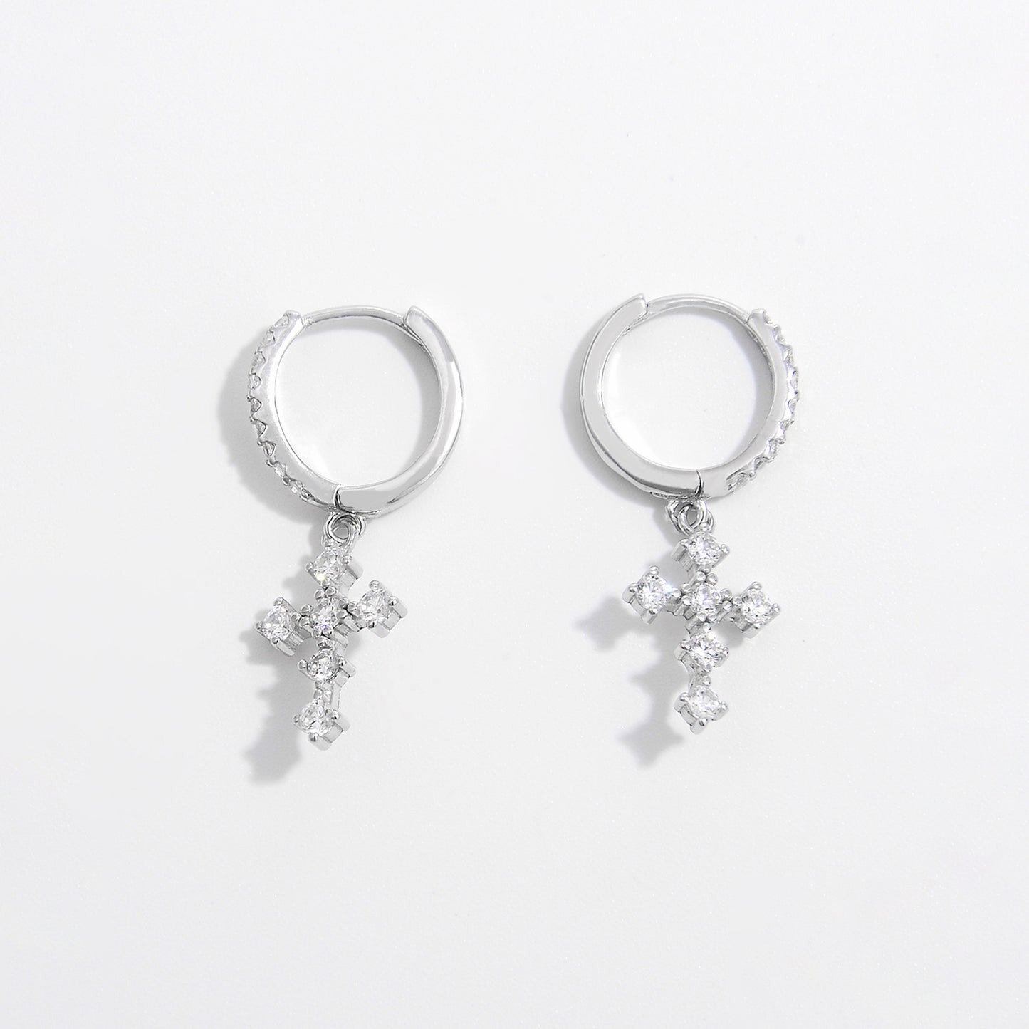 925 Sterling Silver Zircon Cross Dangle Earrings