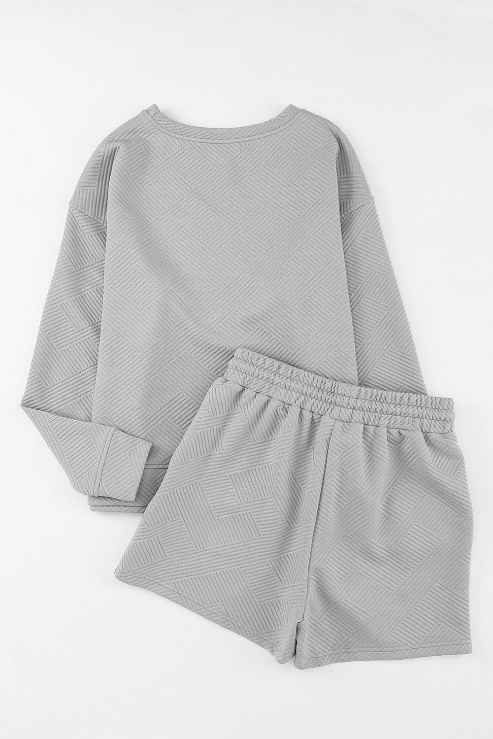 Apricot Textured Long Sleeve Top and Drawstring Shorts Set