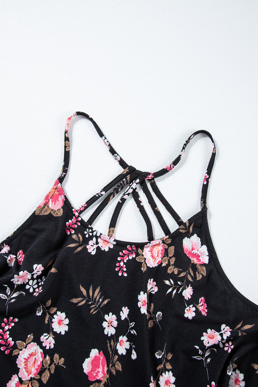 Black Plus Size Floral Strappy Racerback Top