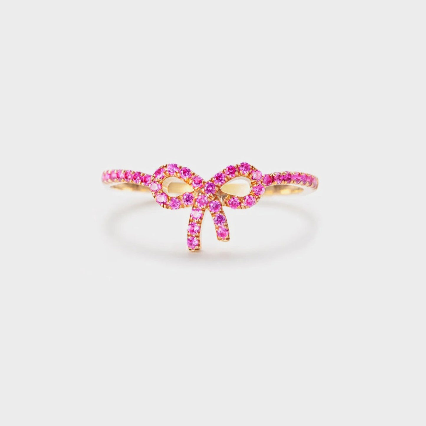 Pink Zircon Bow Ring - 925 Sterling Silver Gold Plated