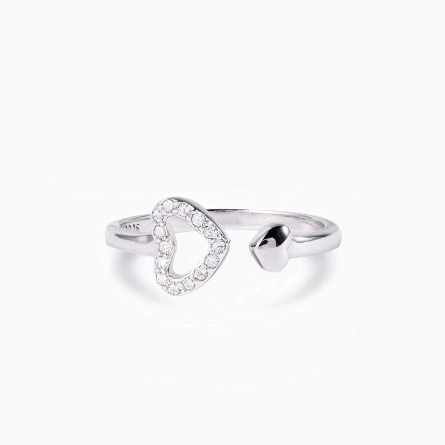 925 Sterling Silver Zircon Open Heart Ring