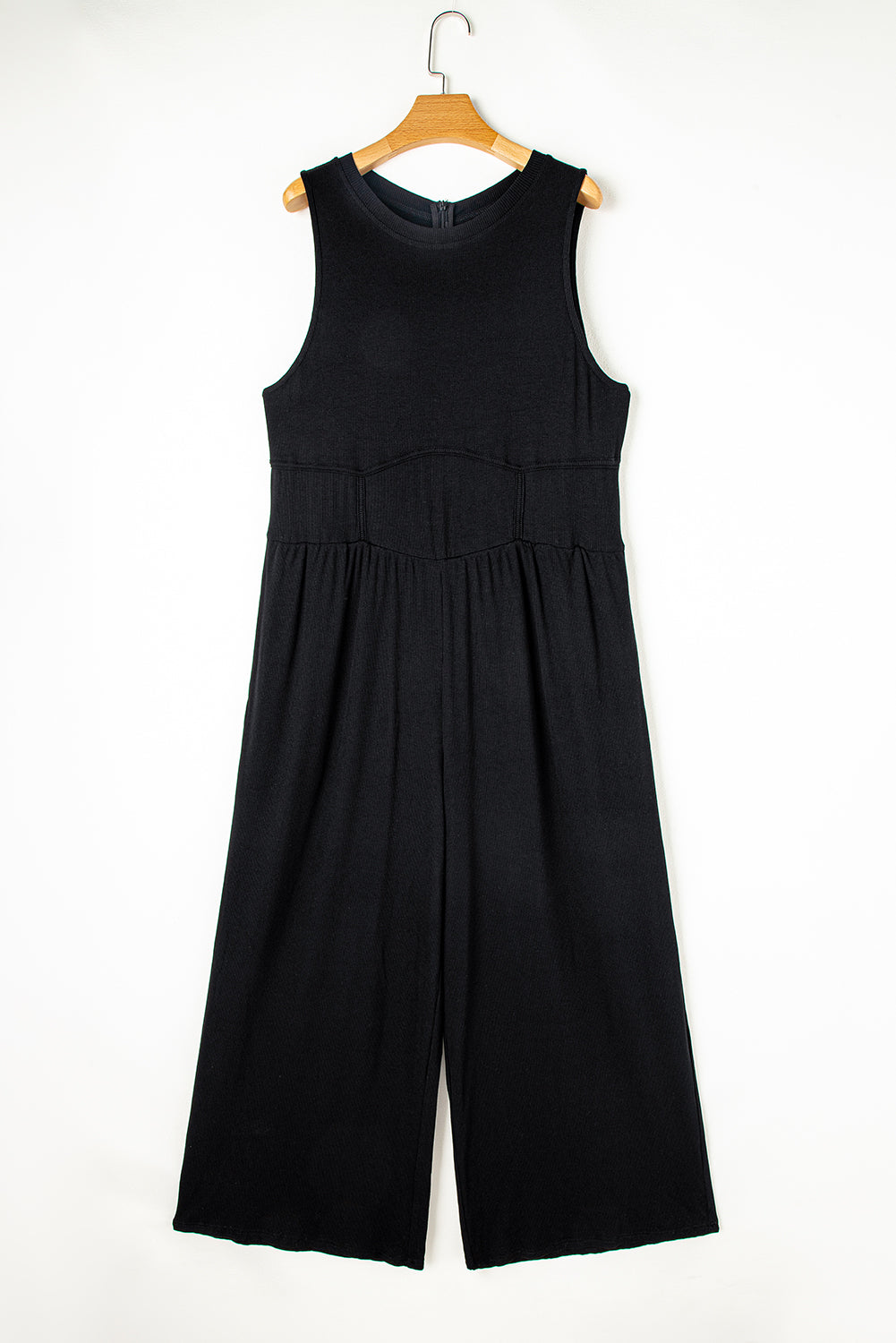 Black Plus Size Sleeveless Cinched Waist Wide Leg Jumpsuit