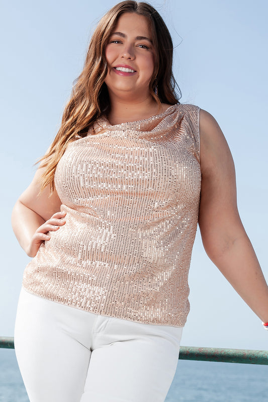 Apricot Plus Size Drape Front Sequined Tank Top