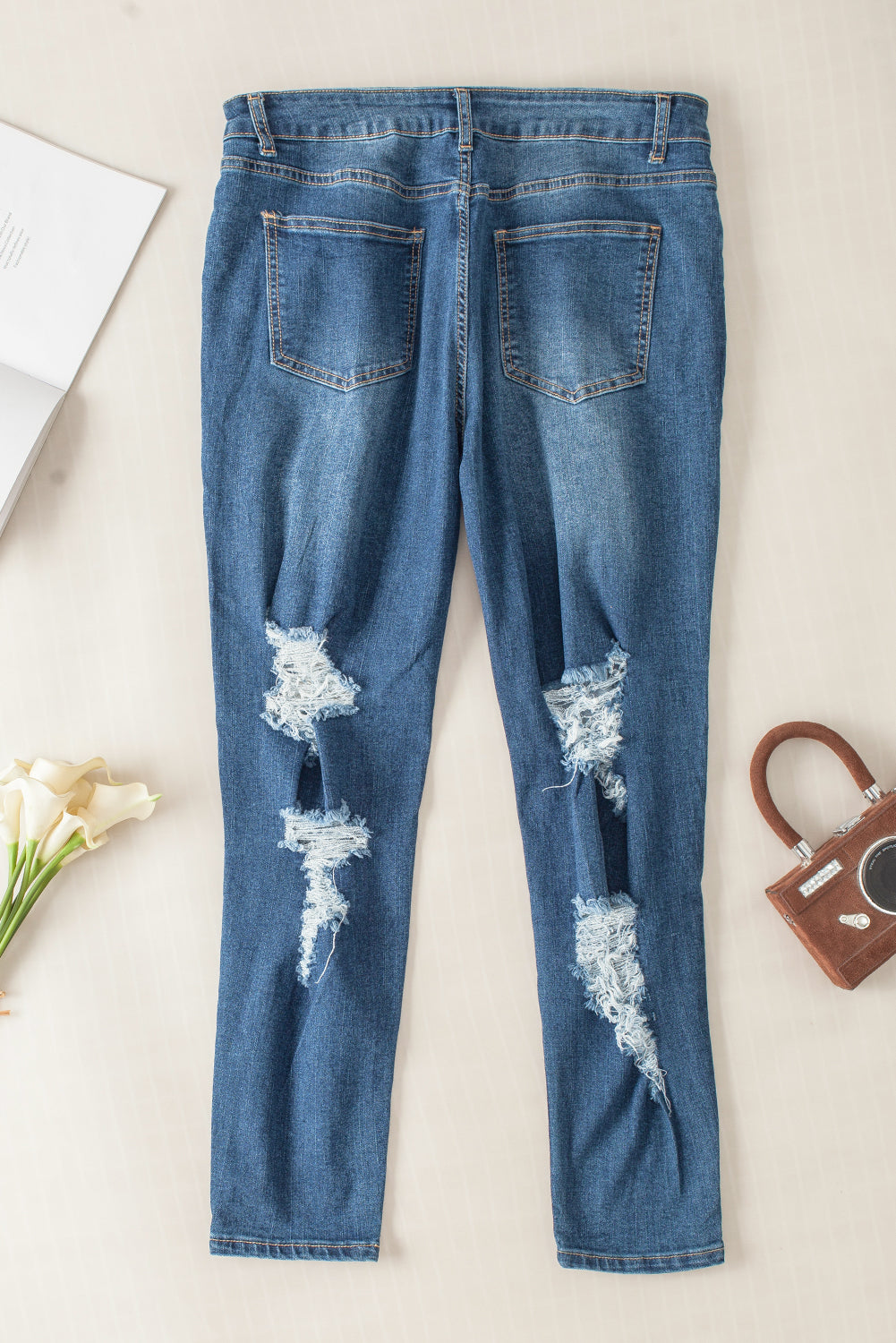 Blue Plus Size Distressed Ripped Skinny Jeans