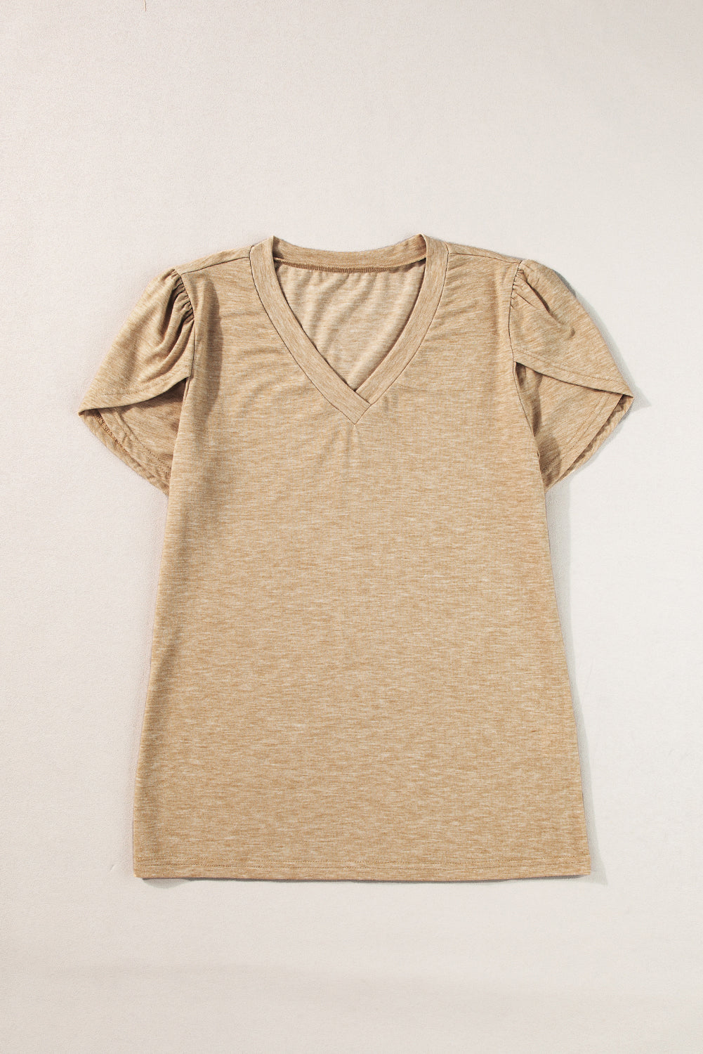 Rose Tan Fashion Petal Sleeve V Neck T Shirt