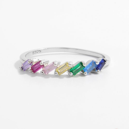 925 Sterling Silver Colorful Zircon Ring