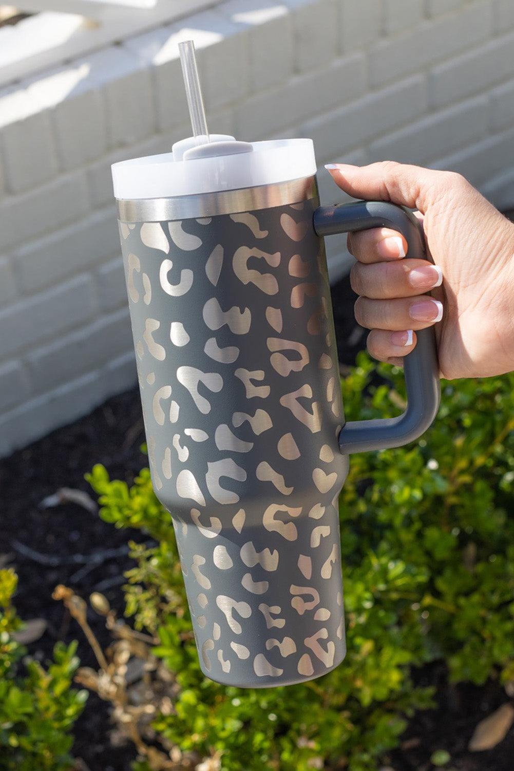 Pink Leopard Print 40OZ Stainless Steel Portable Cup with Handle