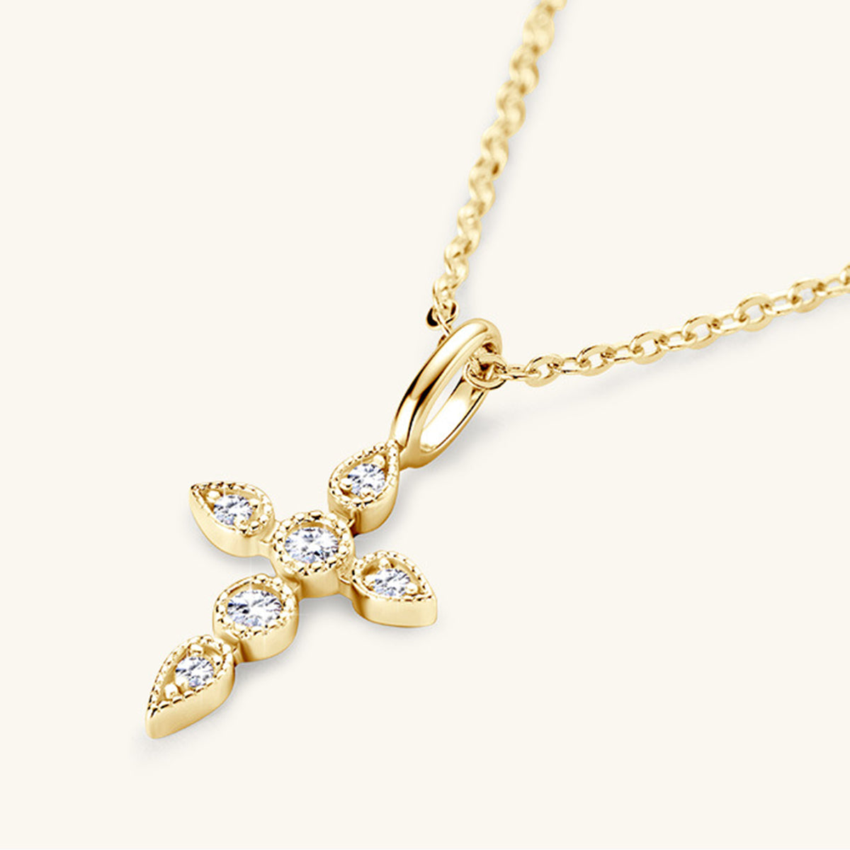 Moissanite Cross Necklace - 925 Sterling Silver, 18K Gold-Plated