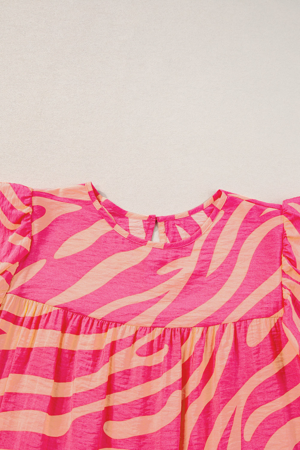 Pink Zebra Stripe Printed Ruffle Trim Pocketed Dress