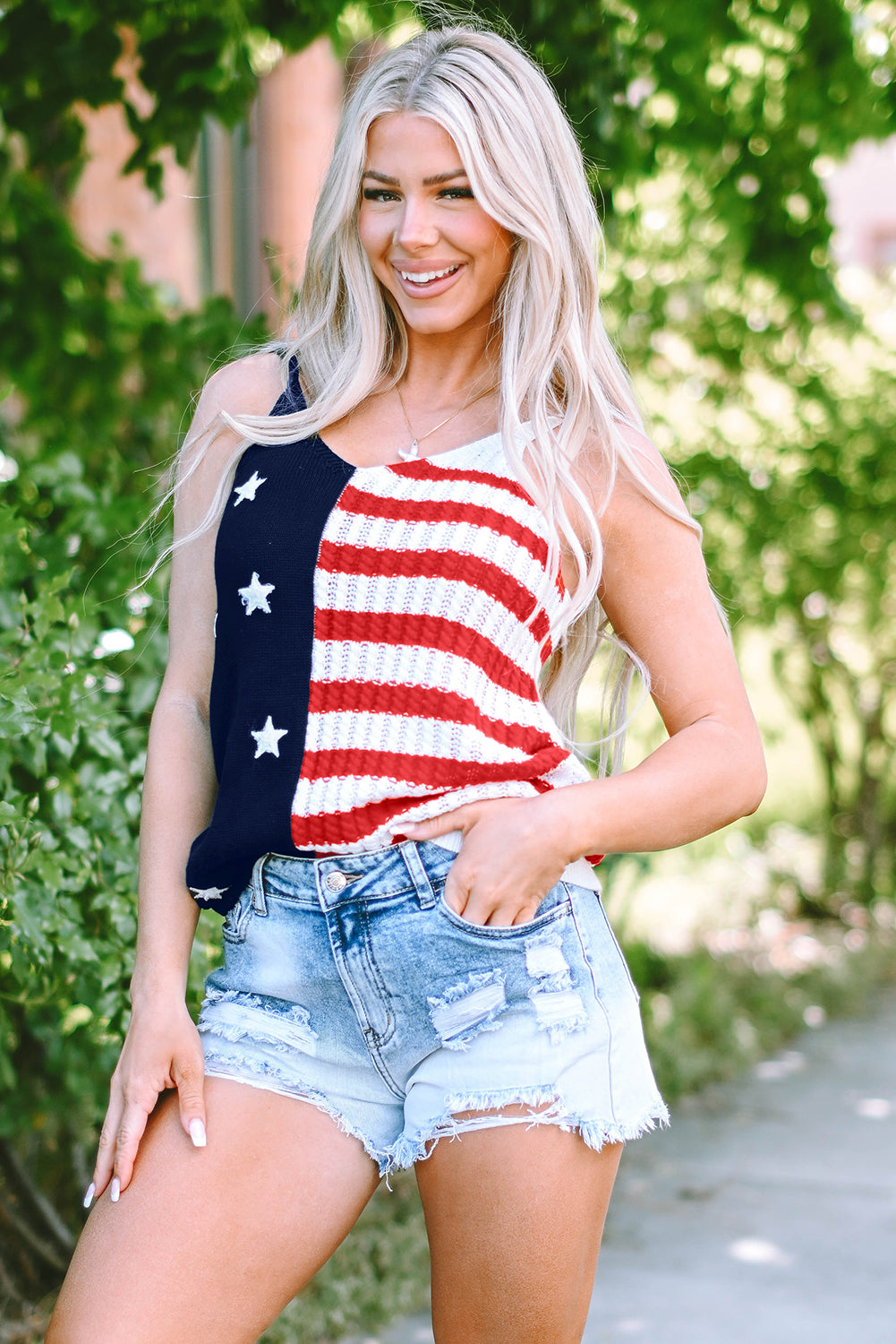 Red Stars and Stripes Flag Pattern Knitted Tank