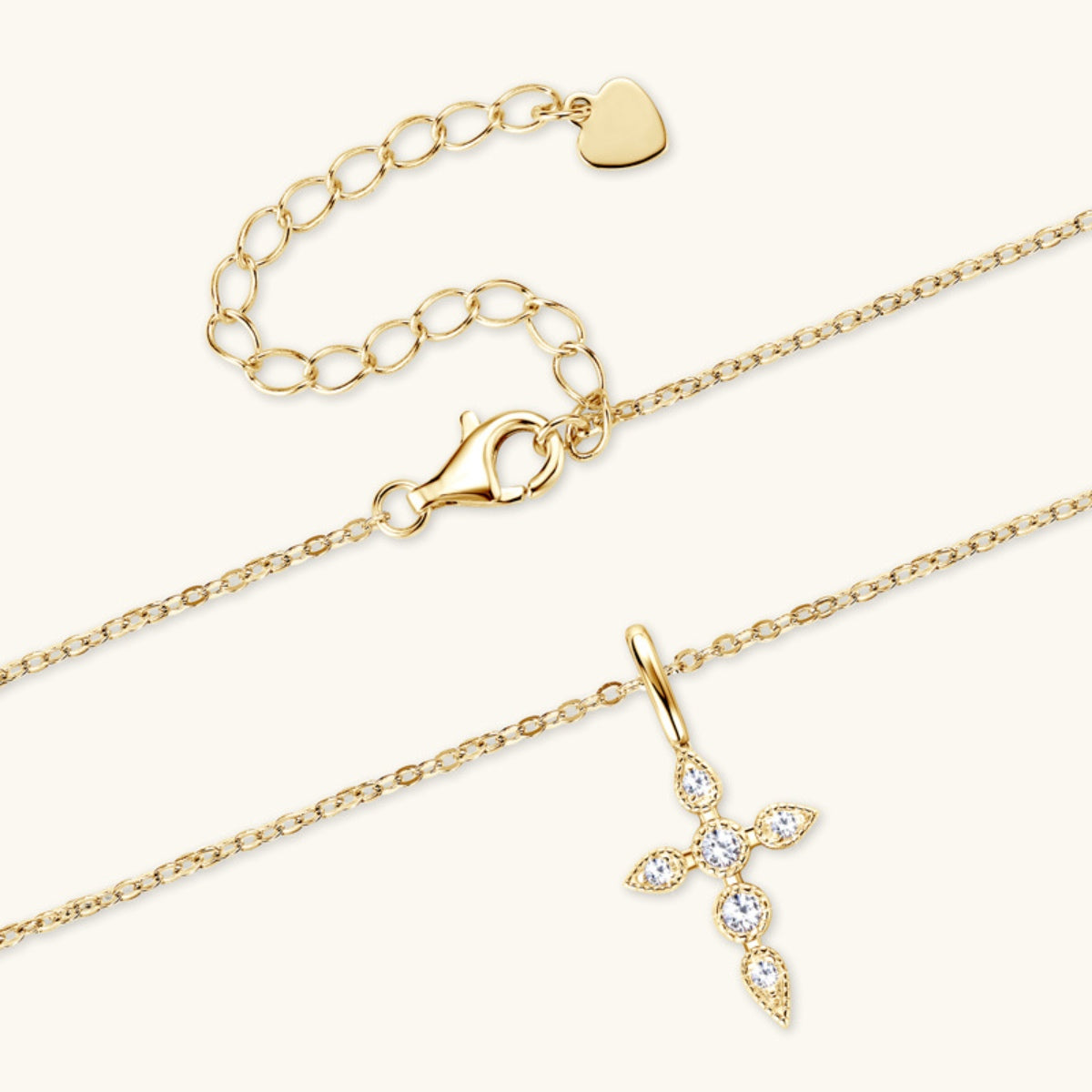 Moissanite Cross Necklace - 925 Sterling Silver, 18K Gold-Plated