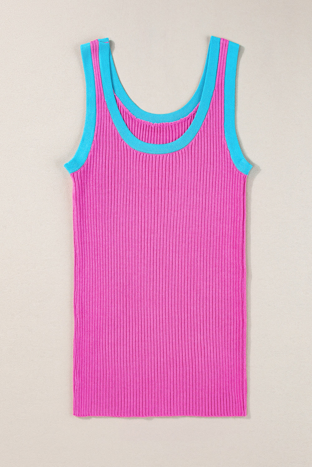 Black Colorblock Edge Ribbed Knit U Neck Tank Top