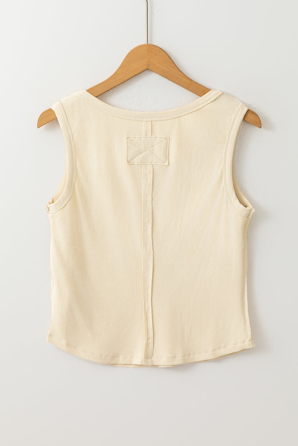 Beige Ribbed Exposed Seam Cropped Tank Top