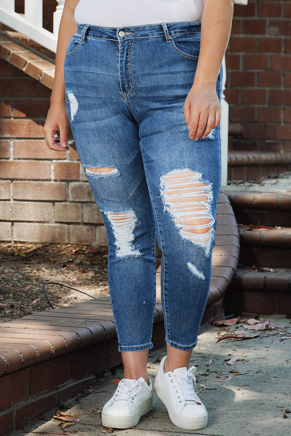 Blue Plus Size Distressed Ripped Skinny Jeans