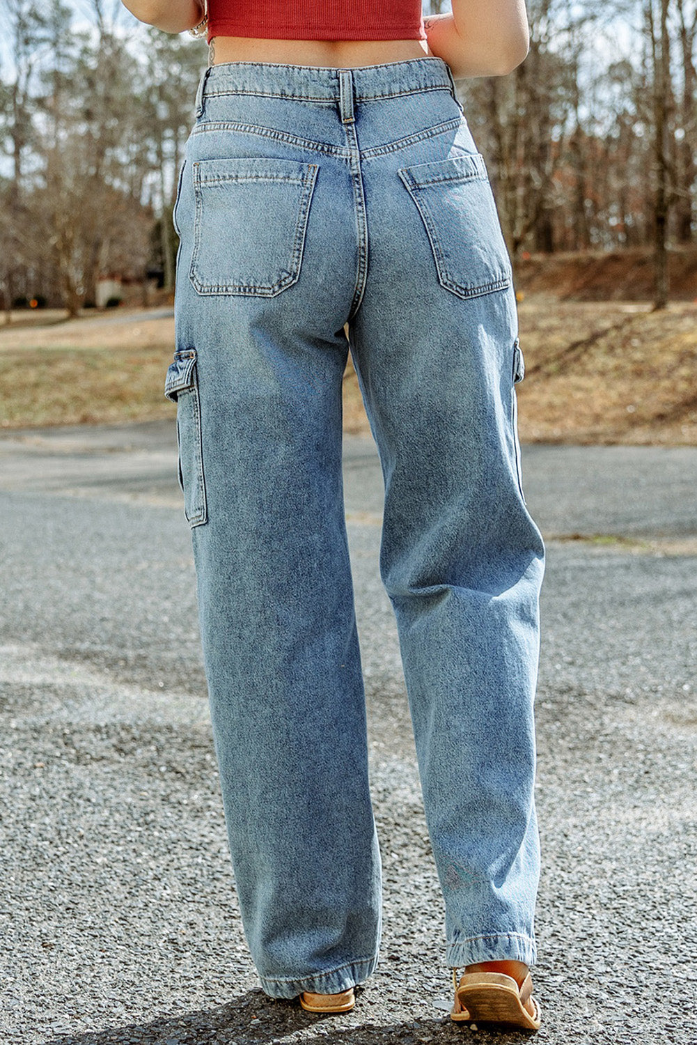 Sky Blue Cool Cargo Style Wide Leg Jeans